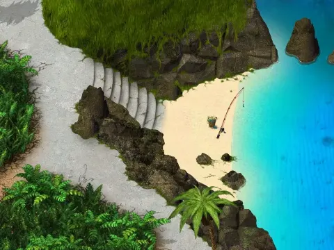 Funkiki Island en U.B. Funkeys: Una cala de arena blanca junto a la jungla