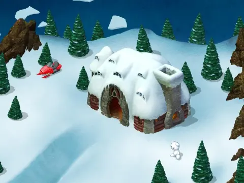 Funkiki Island en U.B. Funkeys: La Flurry Lodge, en la estación de esquí con nieve importada