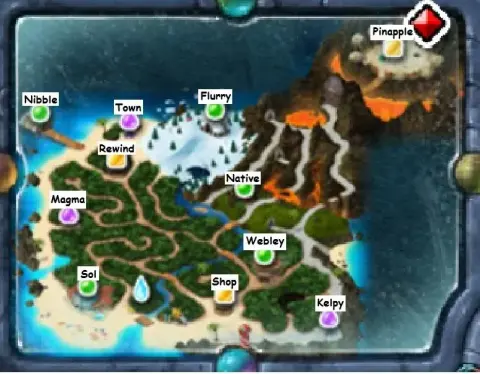 Mapa con etiquetas de Funkiki Island en U.B. Funkeys
