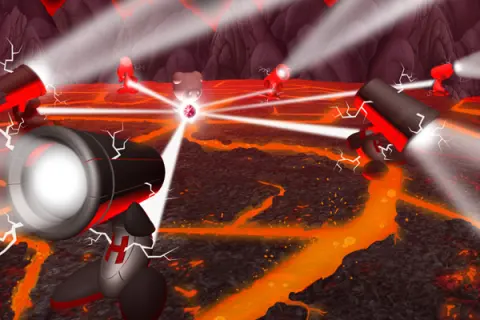 Magma Gorge en U.B. Funkeys: La gema roja, ya recompuesta, sobrecarga a los Henchmen