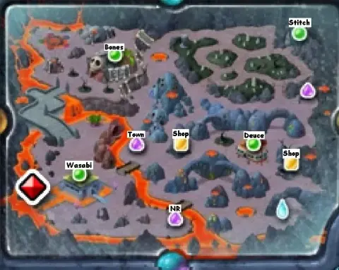 Mapa con etiquetas de Magma Gorge en U.B. Funkeys